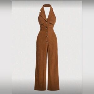 SHEIN Elegant Brown Sleeveless Jumpsuit
